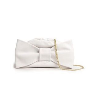 New Ted Baker London Niassa Knot Bow Clutch Handbag in White leather